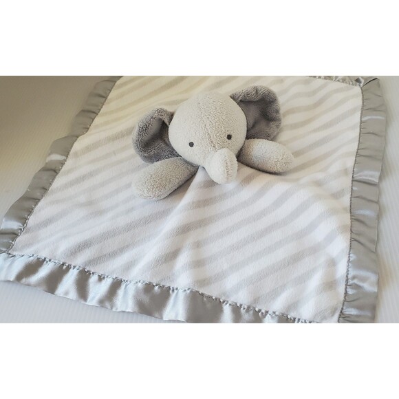 Cloud Island Gray White Striped Elephant Plush Satin Security Blanket Lovey Toy - Picture 2 of 8